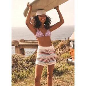 NWT L*Space On The Horizon Open Crochet Knit Stripe High Waist Shorts - Size XL